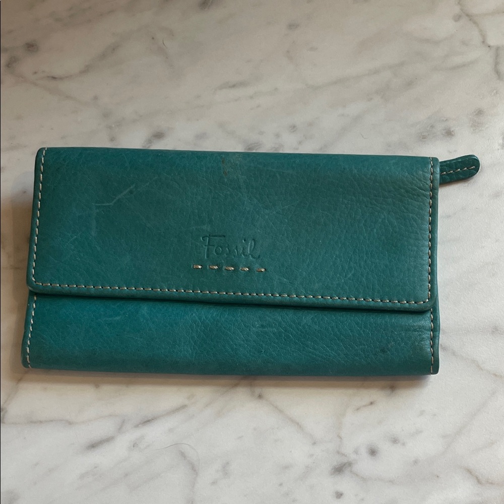 Vintage Y2K Fossil Turquoise Leather Wallet